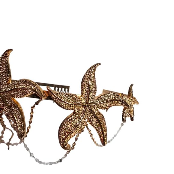 Mermaid Crown Starfish Headband Hair Accessory Splash Ocean Seashore Gold Tone - Picture 8 of 10